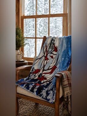 National Wildlife Federation Cozy Red Cardinal Winter Scene Fleece Throw Blanket